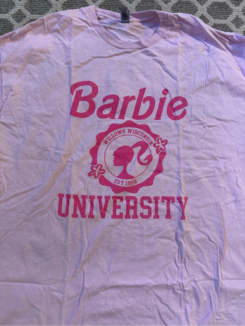 Barbie University Light Pink Crewneck T‑Shirt